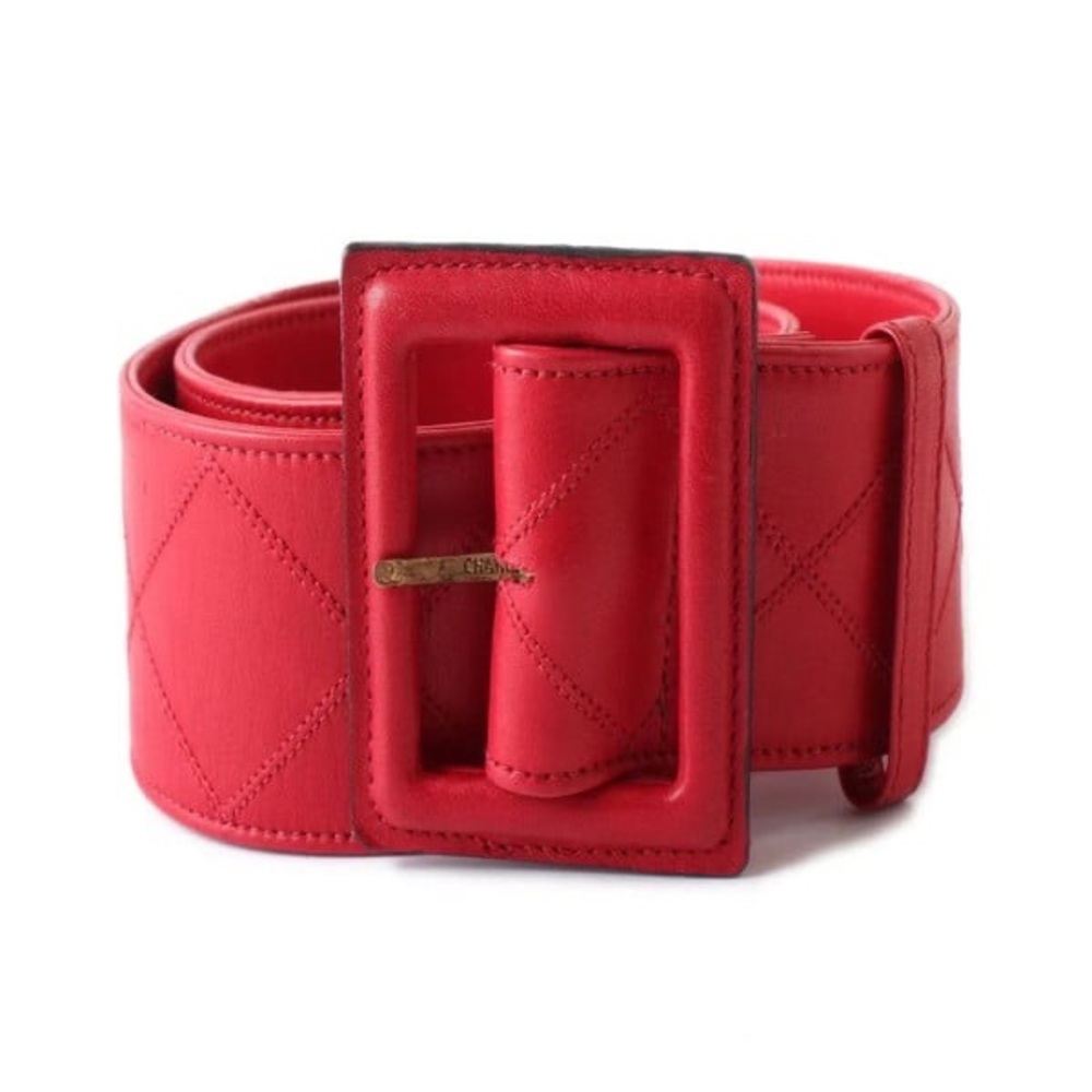 Authentic CHANEL wide red leather gold hardware vintage belt 80cm